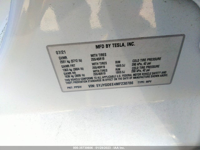 Tesla Model Y Long Range 2021 5YJYGDEE4MF230786 Image 9