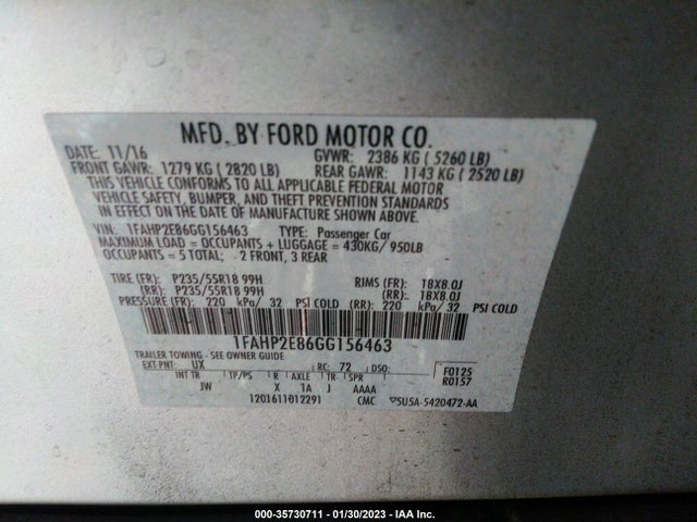 2016 Ford Taurus, VIN: 1FAHP2E86GG156463