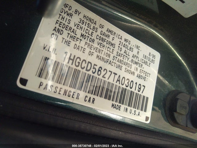1996 HONDA ACCORD DX VIN: 1HGCD5627TA030197