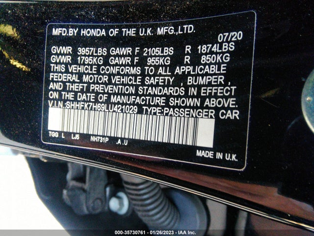 Honda Civic Hatchback Ex 2020 SHHFK7H69LU421029 Image 9