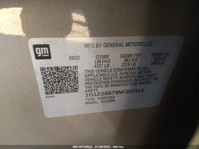 Chevrolet MALIBU RS 2022 1G1ZG5ST9NF207314 Image 9