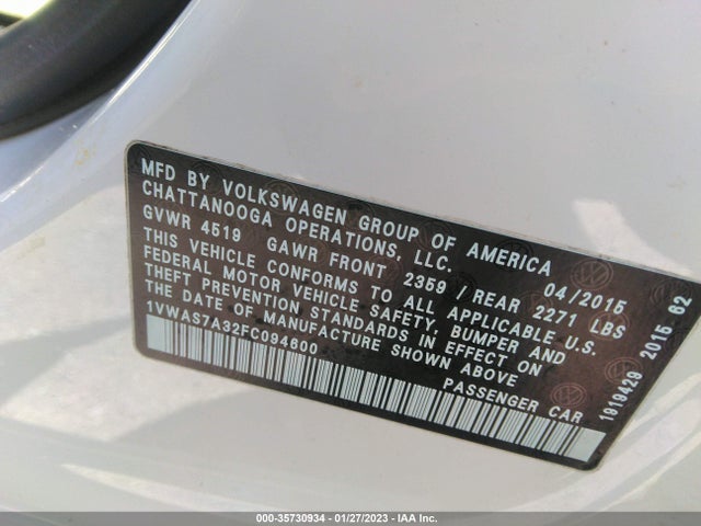 1VWAS7A32FC094600 Volkswagen Passat 1.8t Limited Edition