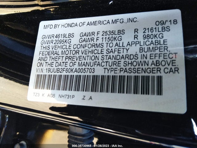2019 Acura TLX, VIN: 19UUB2F60KA005703
