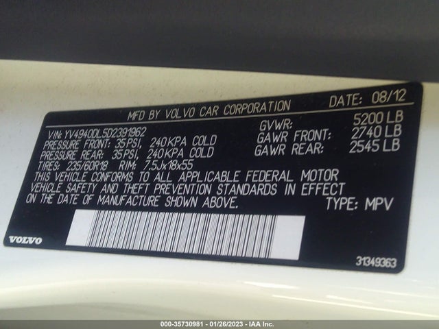 Volvo XC60 2013 YV4940DL5D2391962 Image 10