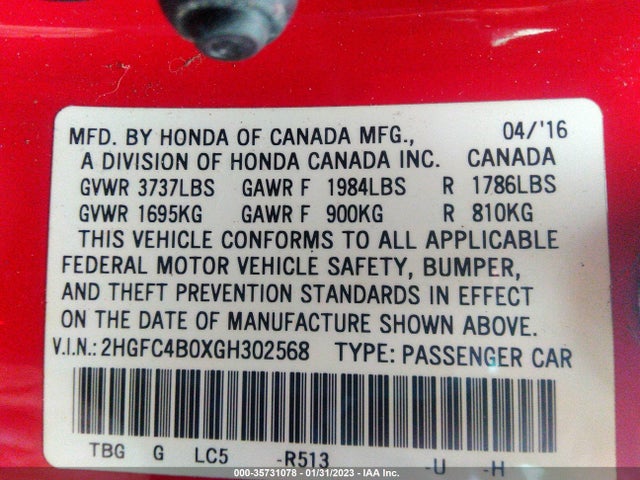 Honda Civic Coupe Lx-p 2016 2HGFC4B0XGH302568 Image 9