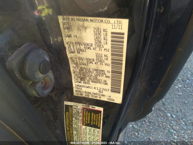 2012 NISSAN FRONTIER SV VIN: 1N6AD0CW8CC412207