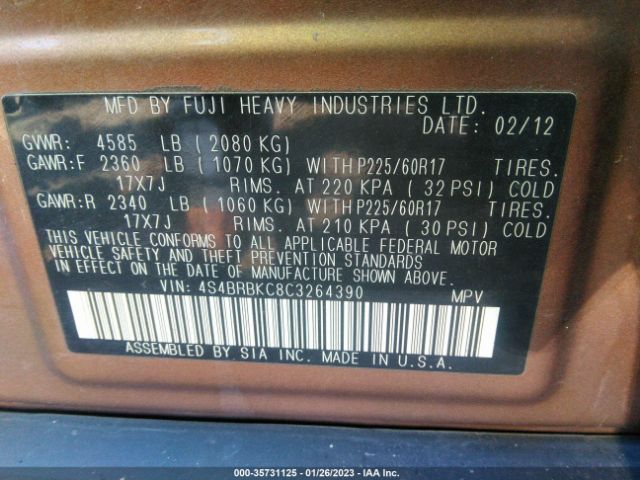 4S4BRBKC8C3264390 Subaru Outback 2.5i Limited