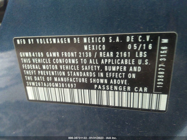 3VW267AJ0GM381697 Volkswagen Jetta Sedan 1.4t S W/technology