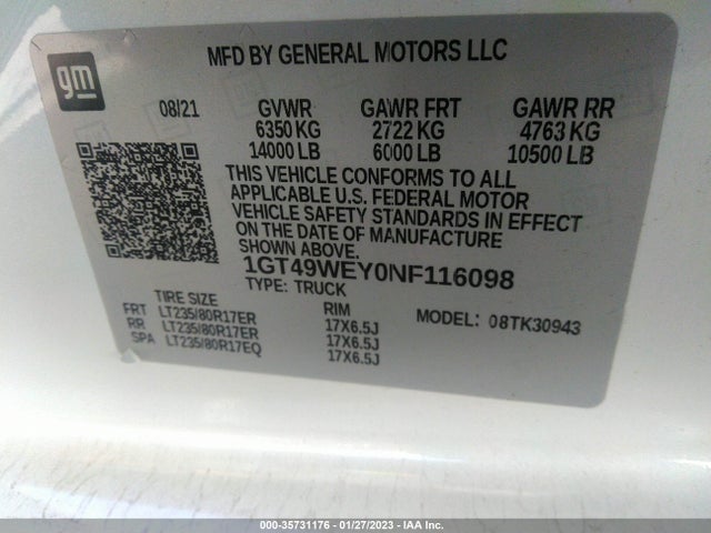 2022 GMC Sierra 3500HD, VIN: 1GT49WEY0NF116098