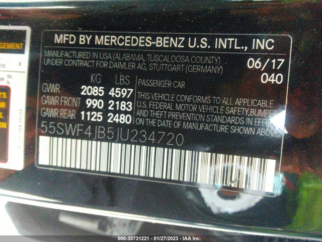2018 MERCEDES-BENZ C-CLASS C 300 VIN: 55SWF4JB5JU234720