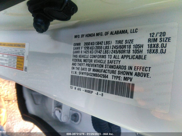2021 Honda Pilot, VIN: 5FNYF6H32MB042664