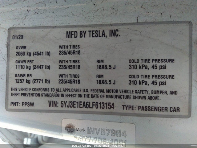 Tesla Model 3 Standard Range 2020 5YJ3E1EA6LF613154 Image 10