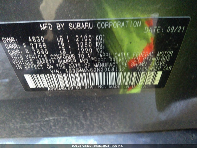 4S3BWAN62N3008133 Subaru Legacy Limited