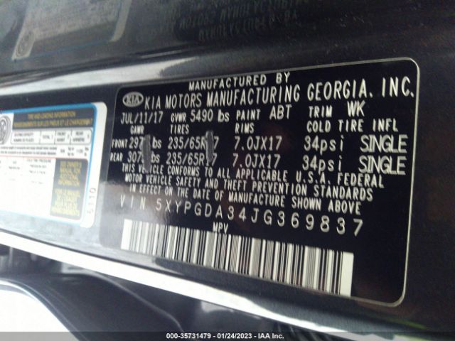 5XYPGDA34JG369837 KIA SORENTO LX