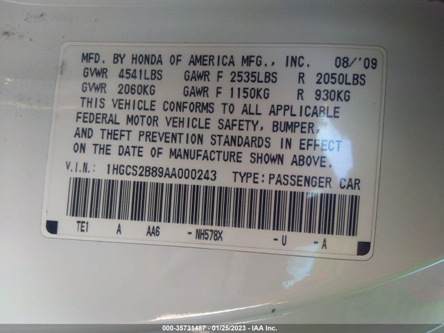 2010 HONDA ACCORD CPE EX-L VIN: 1HGCS2B89AA000243
