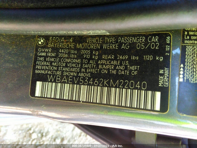 BMW 3 Series 330i 2002 WBAEV53462KM22040 Image 11