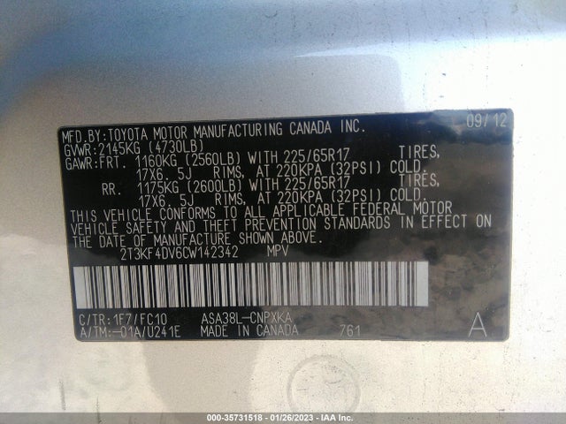 Toyota RAV4 2012 2T3KF4DV6CW142342 Image 11