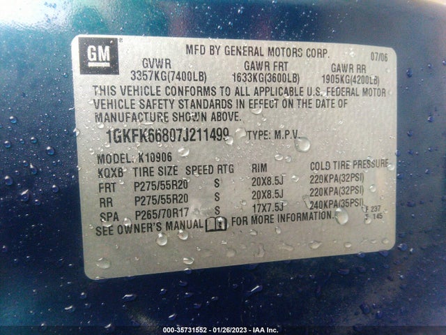 GMC YUKON XL DENALI 2007 1GKFK66807J211499 Image 11