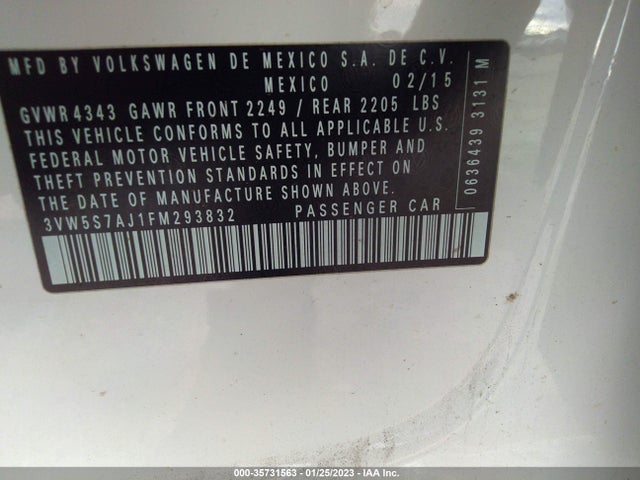 3VW5S7AJ1FM293832 Volkswagen Jetta Sedan 2.0t Gli Se