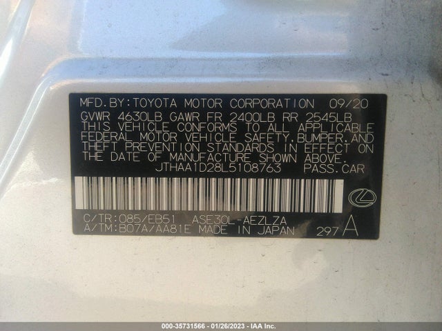 2020 Lexus IS, VIN: JTHAA1D28L5108763