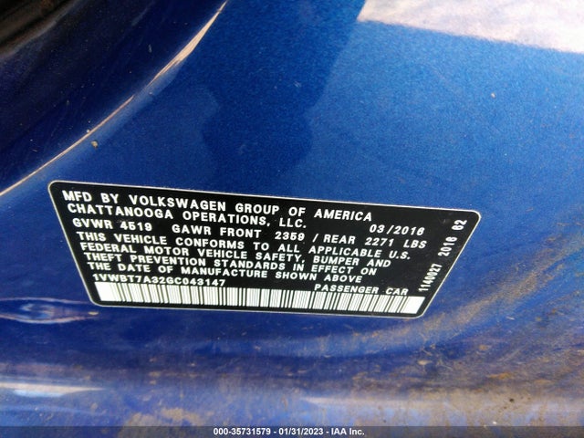 1VWBT7A32GC043147 Volkswagen Passat 1.8t Se W/technology
