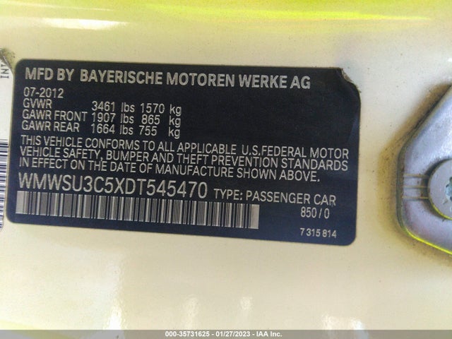 WMWSU3C5XDT545470 Mini COOPER HARDTOP