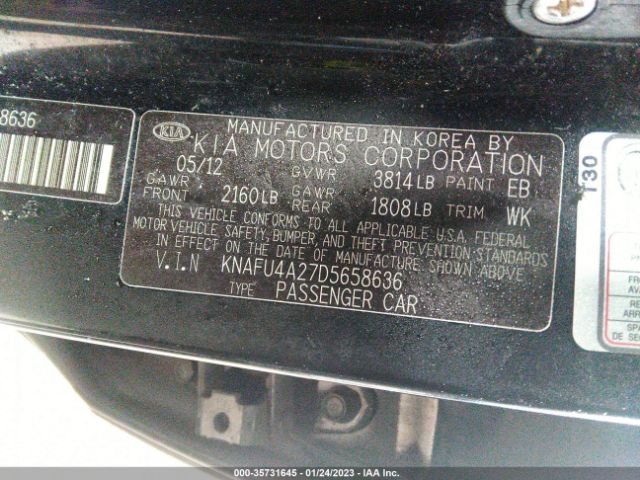 KNAFU4A27D5658636 KIA FORTE EX