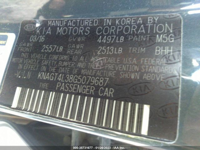 KNAGT4L38G5079687 KIA Optima Lx