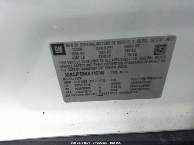 Chevrolet Trax Lt 2018 3GNCJPSB8JL148748 Image 10