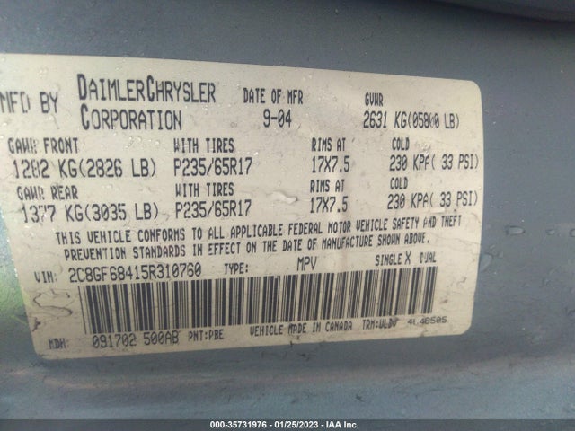 Chrysler Pacifica Touring 2005 2C8GF68415R310760 Image 10
