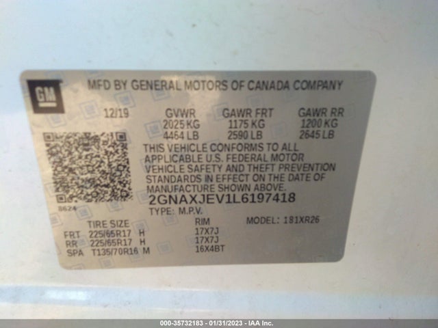 Chevrolet EQUINOX LT 2020 2GNAXJEV1L6197418 Image 9