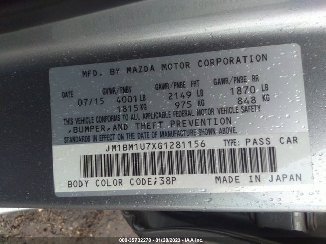 2016 Mazda 3, VIN: JM1BM1U7XG1281156