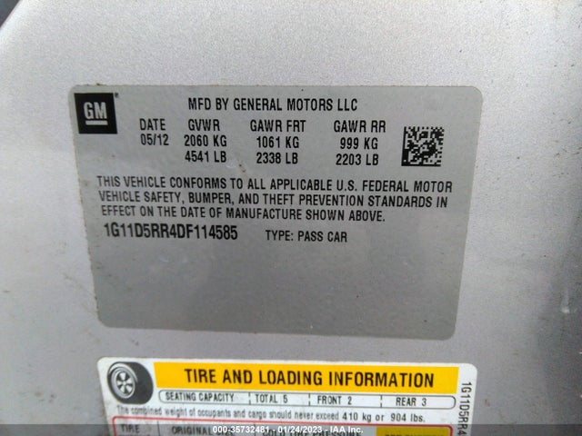 2013 CHEVROLET MALIBU ECO VIN: 1G11D5RR4DF114585