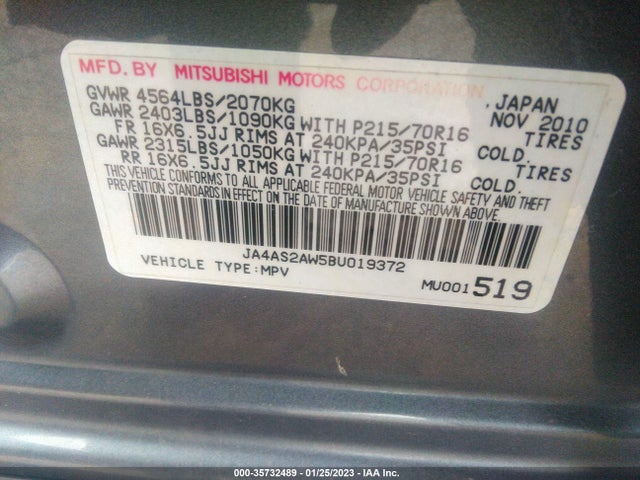 JA4AS2AW5BU019372 Mitsubishi Outlander Es