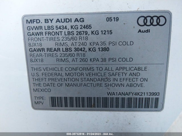 WA1ANAFY4K2113993 Audi Q5 PREMIUM