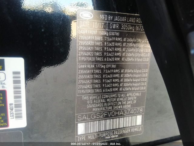 SALGS2FV0HA374078 Land Rover Range Rover Hse