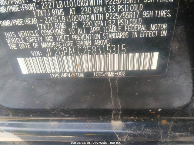 2015 SUBARU XV CROSSTREK PREMIUM VIN: JF2GPAFC2F8315315