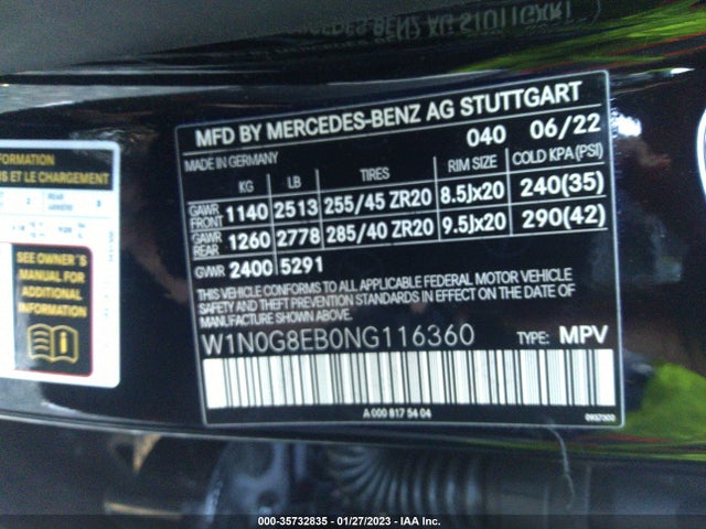 2022 Mercedes-Benz GLC-Class, VIN: W1N0G8EB0NG116360