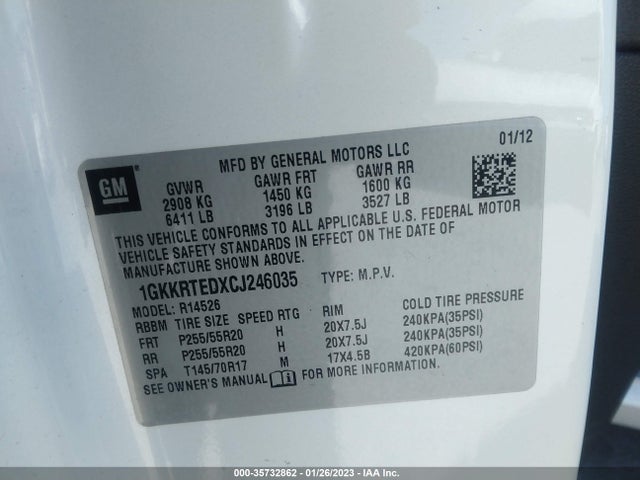 2012 GMC ACADIA DENALI VIN: 1GKKRTEDXCJ246035