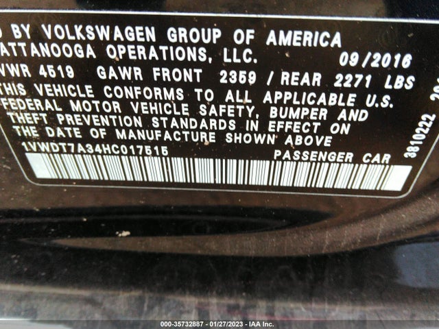 1VWDT7A34HC017515 Volkswagen Passat R-line W/comfort Pkg