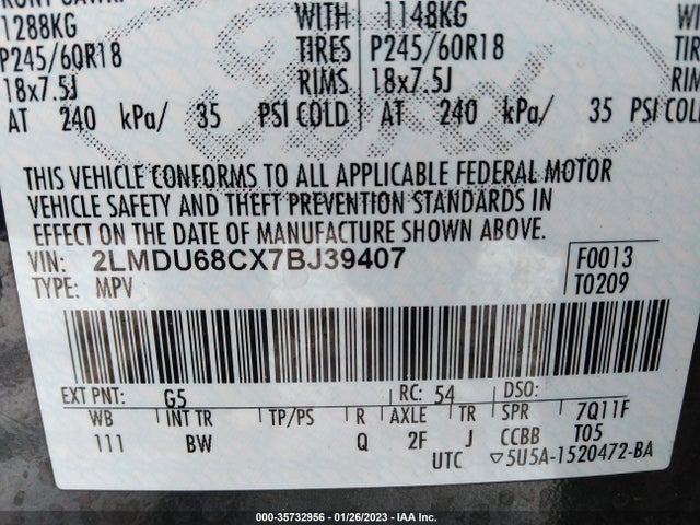 Lincoln MKX 2007 2LMDU68CX7BJ39407 Image 10