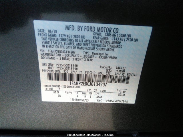 2018 Ford Taurus, VIN: 1FAHP2E80JG134207