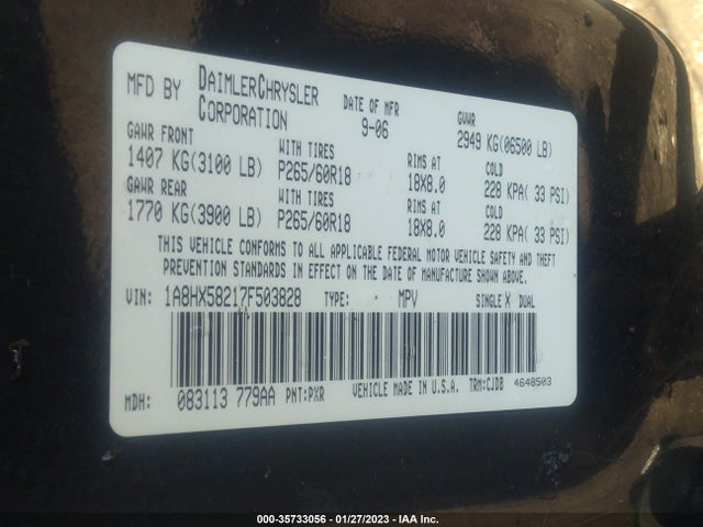 1A8HX58217F503828 Chrysler Aspen Limited