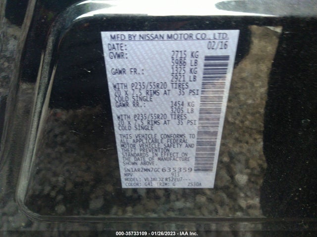 2016 Nissan Pathfinder, VIN: 5N1AR2MN7GC635359