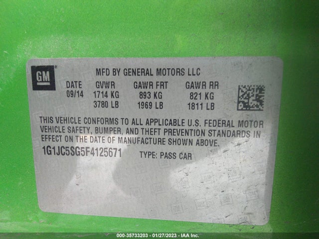 Chevrolet SONIC LT 2015 1G1JC5SG5F4125671 Image 9
