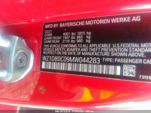 2021 Toyota Supra, VIN: WZ1DB0C09MW044283