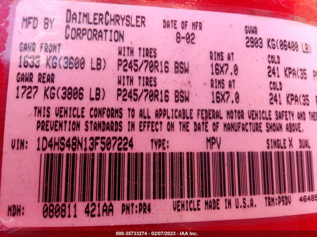 Dodge Durango Slt 2003 1D4HS48N13F507224 Image 10