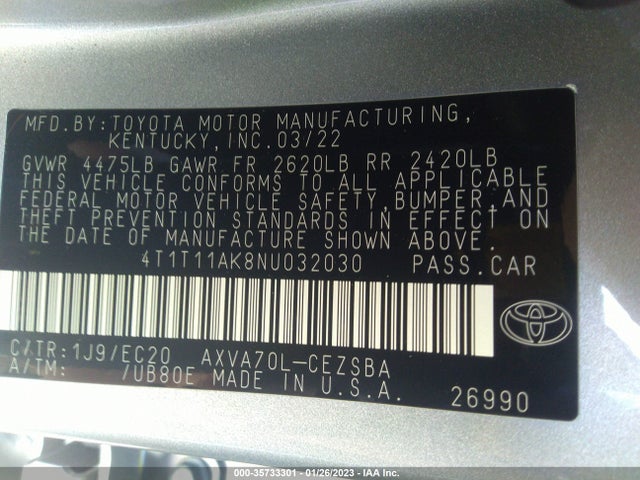 2022 Toyota Camry, VIN: 4T1T11AK8NU032030
