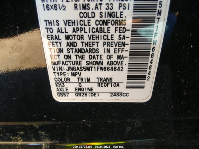 2015 NISSAN ROGUE SELECT S VIN: JN8AS5MT1FW664642
