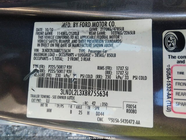 Lincoln MKZ 2011 3LNDL2L3XBR755634 Image 9